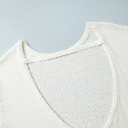 Cardydony Women's Women's Knit Sweater -  Backless Open Back Long Sleeve Top