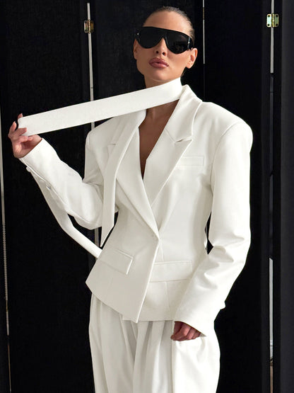 Cardydony Women's Structured White Blazer Tailored Double-Breasted Suit Jacket for Women