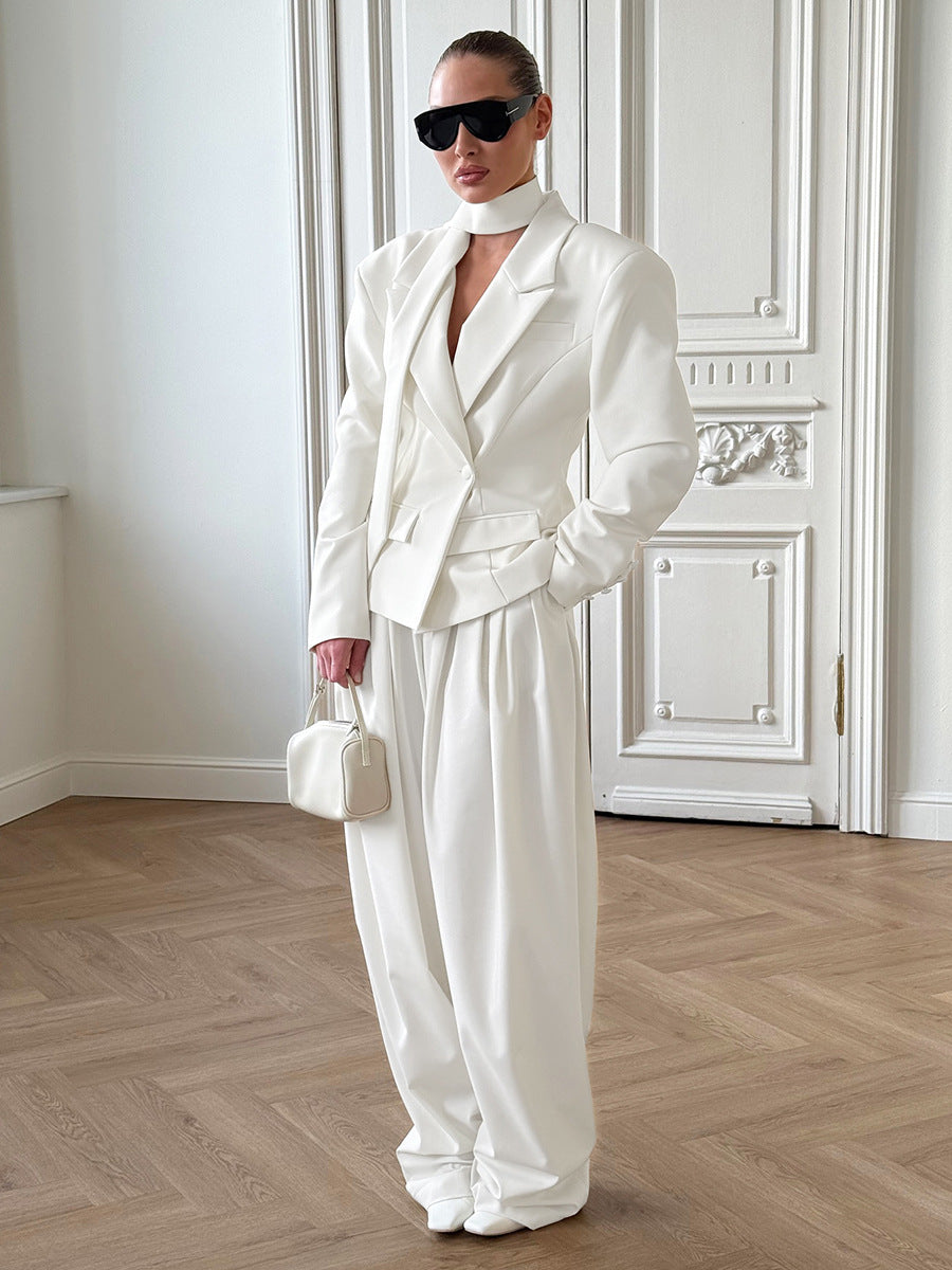 Cardydony Women's Structured White Blazer Tailored Double-Breasted Suit Jacket for Women