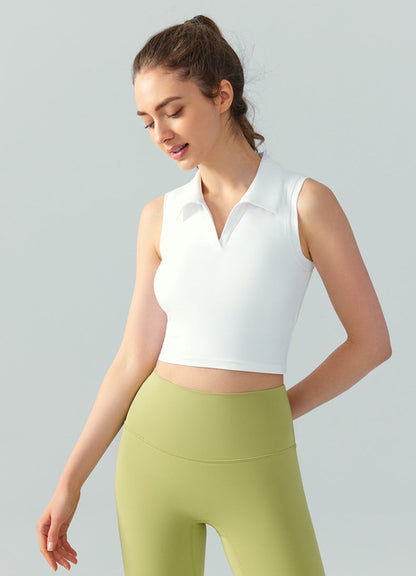Cardydony Women's Sleeveless Golf Top for Women – Cropped Polo Collar Tennis Shirt with Built-in Bra