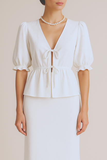 Cardydony Women's Cotton Puff Sleeve Top and Long Skirt Set – Summer Two-Piece Outfit