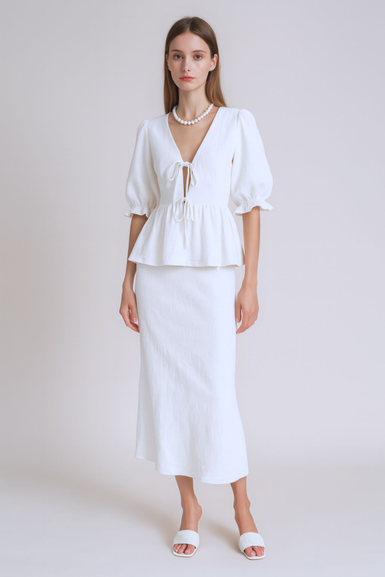 Cardydony Women's Cotton Puff Sleeve Top and Long Skirt Set – Summer Two-Piece Outfit