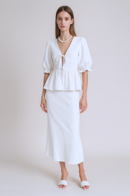 Cardydony Women's Cotton Puff Sleeve Top and Long Skirt Set – Summer Two-Piece Outfit