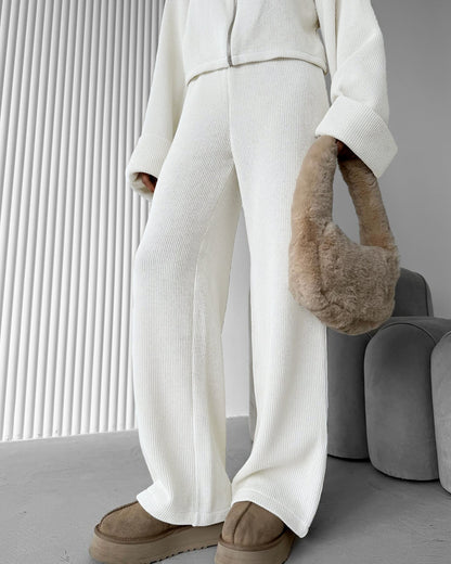 Cardydony Women's Women's Knit 2 Piece Set – Zip Jacket and Wide Leg Pants Outfit