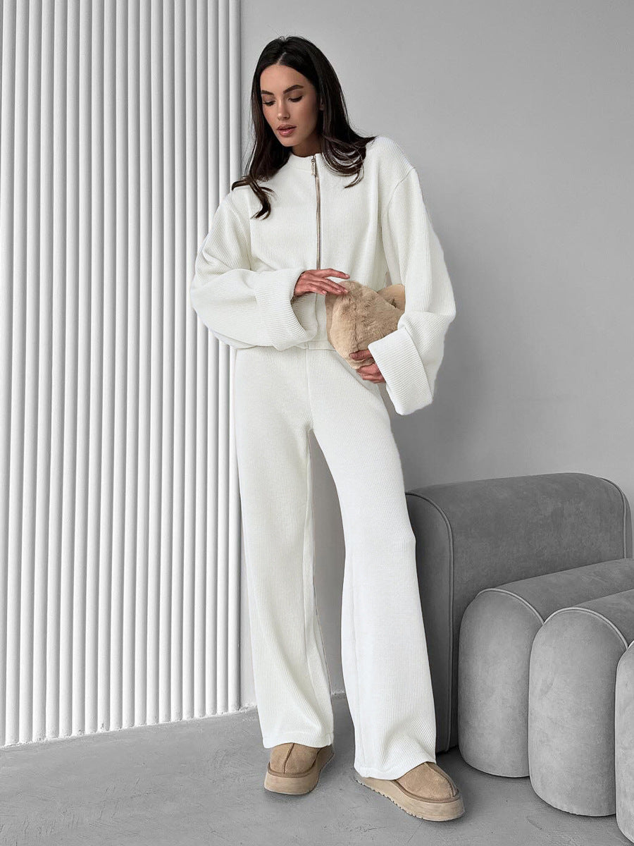 Cardydony Women's Women's Knit 2 Piece Set – Zip Jacket and Wide Leg Pants Outfit