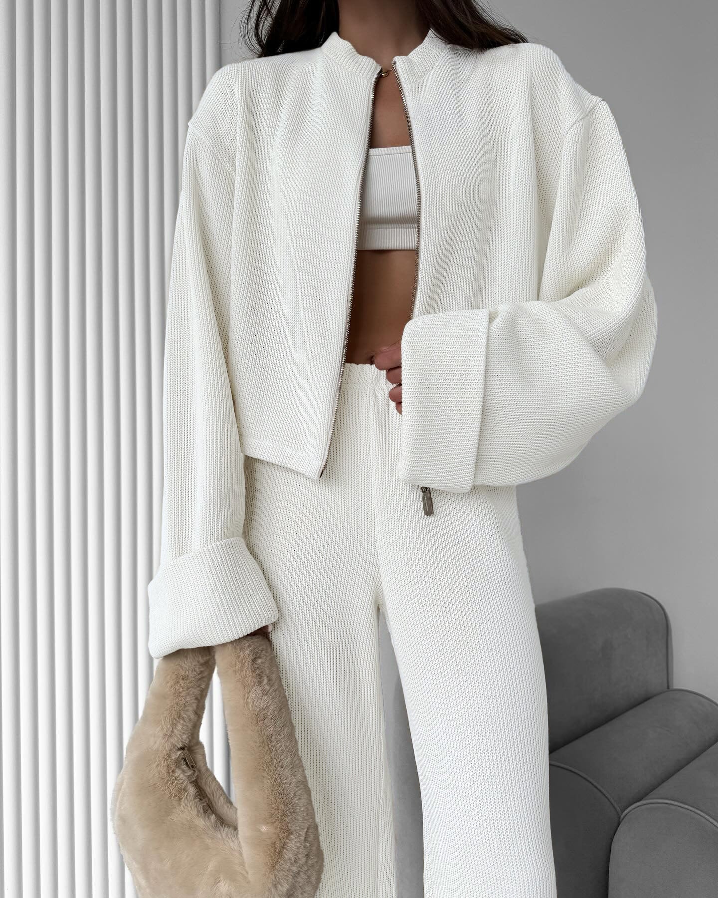Cardydony Women's Women's Knit 2 Piece Set – Zip Jacket and Wide Leg Pants Outfit