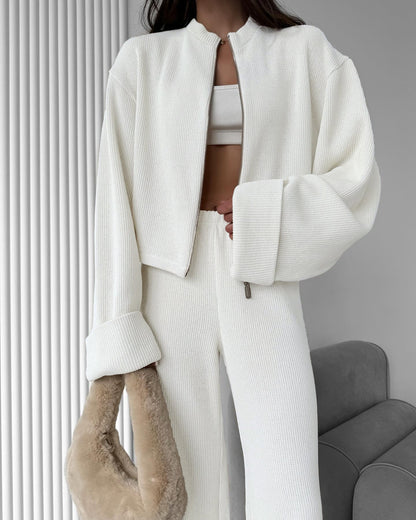 Cardydony Women's Women's Knit 2 Piece Set – Zip Jacket and Wide Leg Pants Outfit