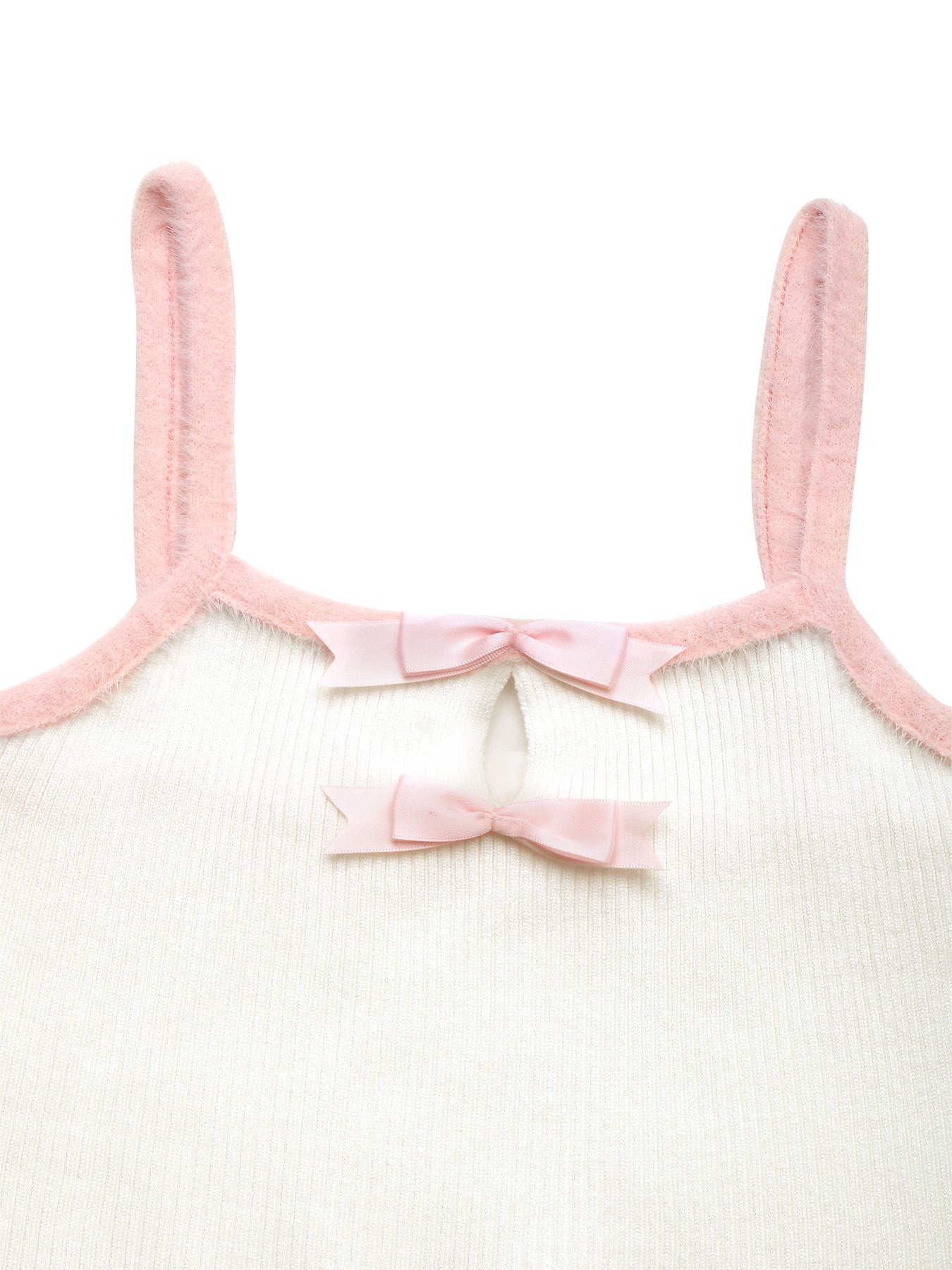 Cardydony Women's White Mini Dress | Ribbed Cami Tank Style with Pink Trim and Bow Detail