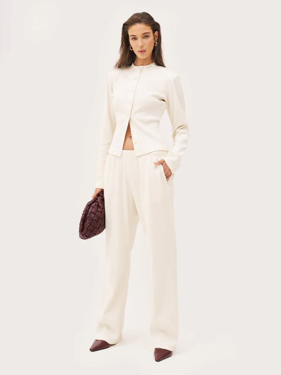 Cardydony Women's Women's Ribbed Knit Co Ord Set – Crop Cardigan & Wide Leg Pants
