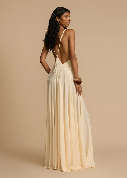 Cardydony Women's White Deep V-Neck Lace Maxi Dress | Flowy Vacation Cami Dress