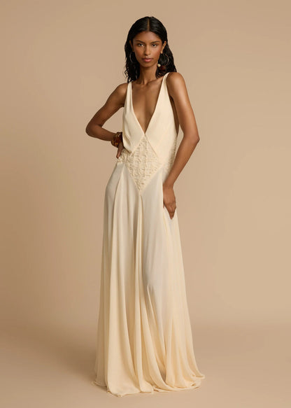 Cardydony Women's White Deep V-Neck Lace Maxi Dress | Flowy Vacation Cami Dress