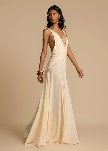 Cardydony Women's White Deep V-Neck Lace Maxi Dress | Flowy Vacation Cami Dress