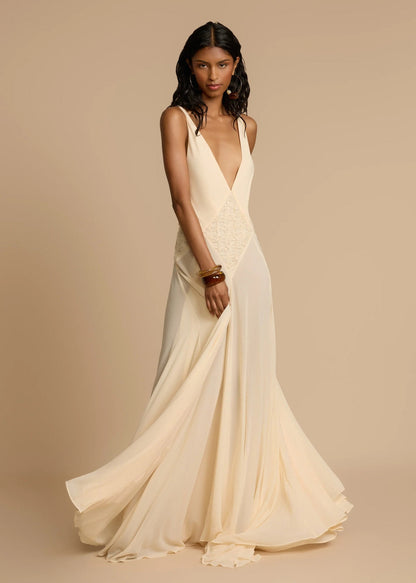 Cardydony Women's White Deep V-Neck Lace Maxi Dress | Flowy Vacation Cami Dress