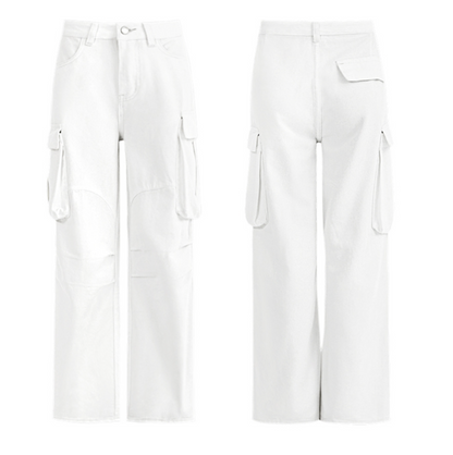 Cardydony Women's White Wide Leg Cargo Jeans – High Waist Loose Fit