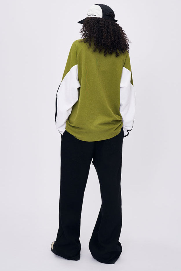 Cardydony Women's Women's Long Sleeve T-Shirt - Retro Contrast Color Oversized Streetwear Top