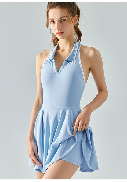 Cardydony Women's Women Tennis Dress – Halter Neck, Open Back, Built-In Shorts