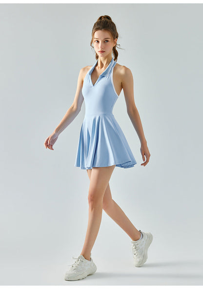 Cardydony Women's Women Tennis Dress – Halter Neck, Open Back, Built-In Shorts