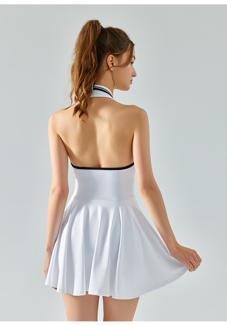 Cardydony Women's Women Tennis Dress – Halter Neck, Open Back, Built-In Shorts