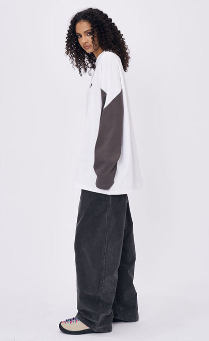 Cardydony Women's Women's Long Sleeve T-Shirt - Retro Contrast Color Oversized Streetwear Top