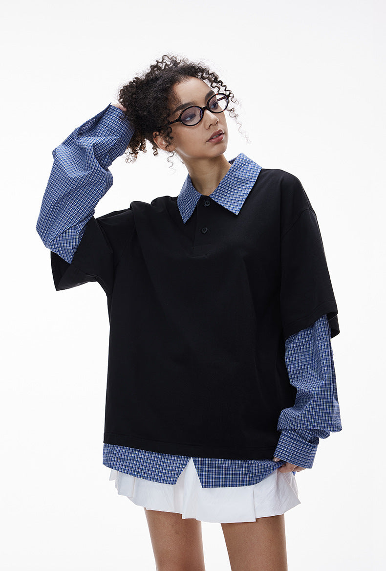 Cardydony Women's Women's Layered Long Sleeve Polo Shirt | Oversized Preppy Streetwear Back-to-School Top