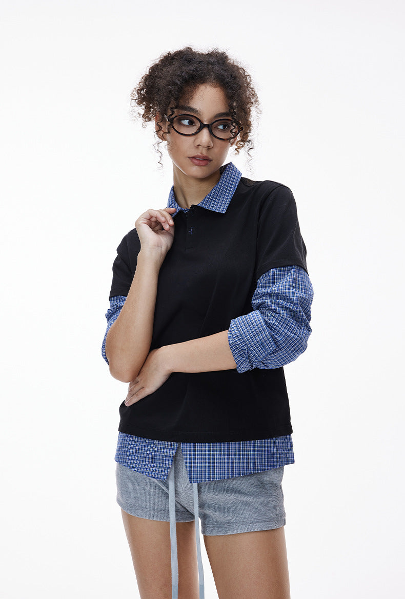 Cardydony Women's Women's Layered Long Sleeve Polo Shirt | Oversized Preppy Streetwear Back-to-School Top