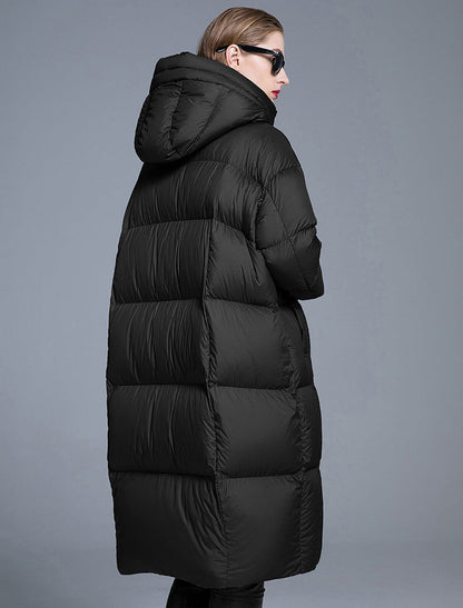 Cardydony Women's Long Hooded Puffer Coat – Oversized Down Coat for Winter Warmth