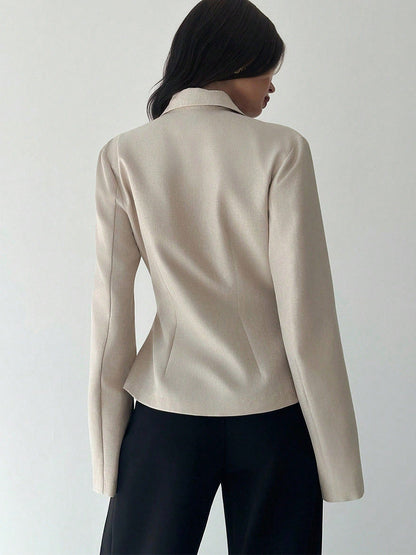 Cardydony Women's Women's Slim Fit Blazer – Apricot One-Button Tailored Jacket