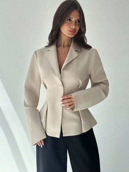 Cardydony Women's Women's Slim Fit Blazer – Apricot One-Button Tailored Jacket