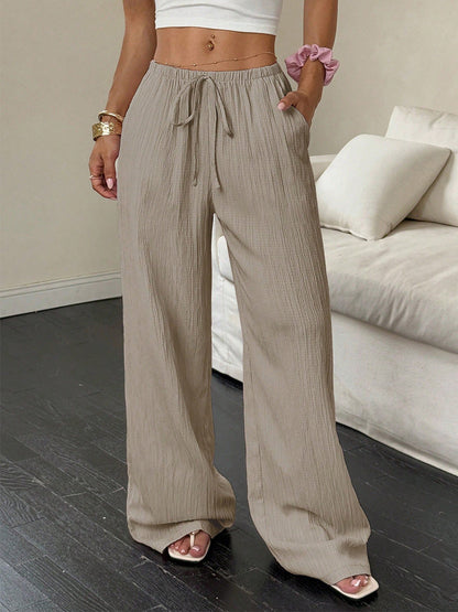 Cardydony Women's Women's Khaki Wide Leg Pants – High Waist Straight Drawstring Trousers