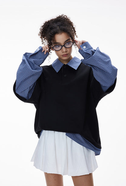 Cardydony Women's Women's Layered Long Sleeve Polo Shirt | Oversized Preppy Streetwear Back-to-School Top