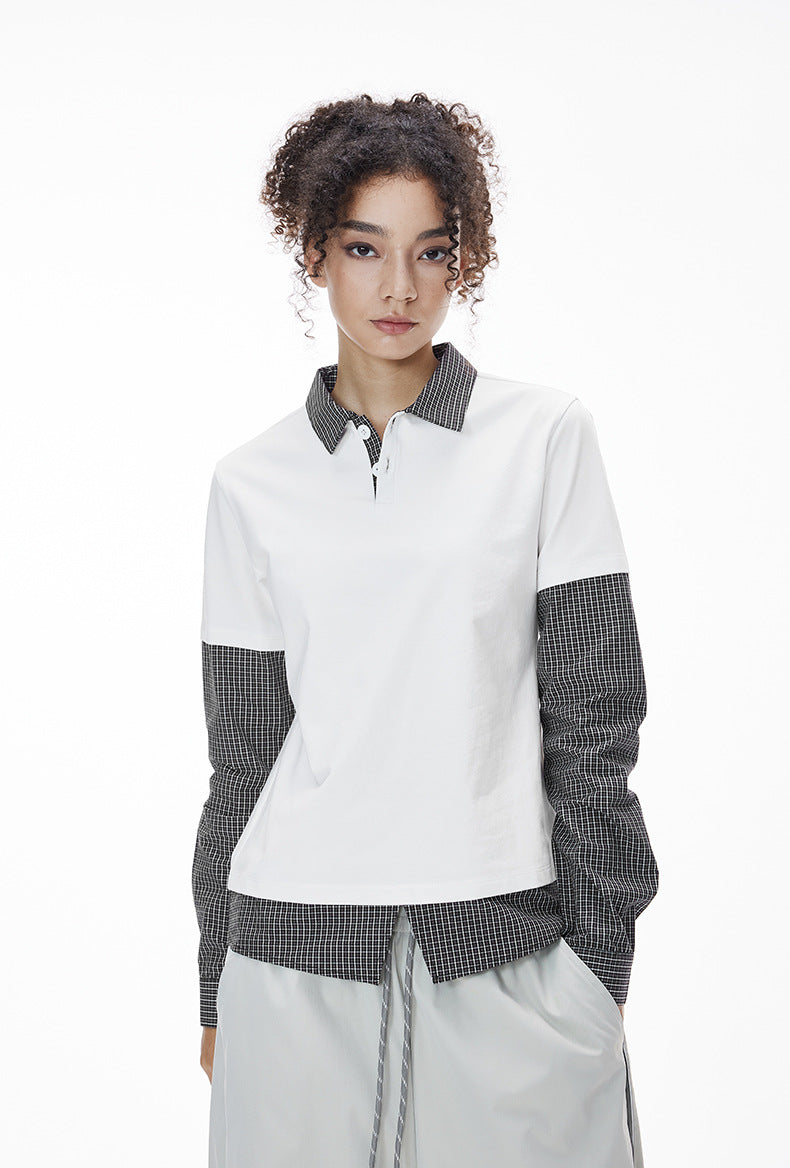 Cardydony Women's Women's Layered Long Sleeve Polo Shirt | Oversized Preppy Streetwear Back-to-School Top