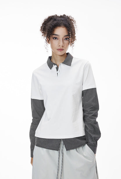 Cardydony Women's Women's Layered Long Sleeve Polo Shirt | Oversized Preppy Streetwear Back-to-School Top