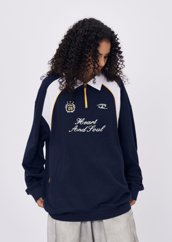 Cardydony Women's Women's Embroidered Long Sleeve T-Shirt - Polo Collar Oversized Sweatshirt