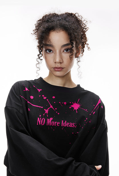 Cardydony Women's "NO More Ideas" Graphic Long Sleeve T-Shirt for Women - Oversized Streetwear Top