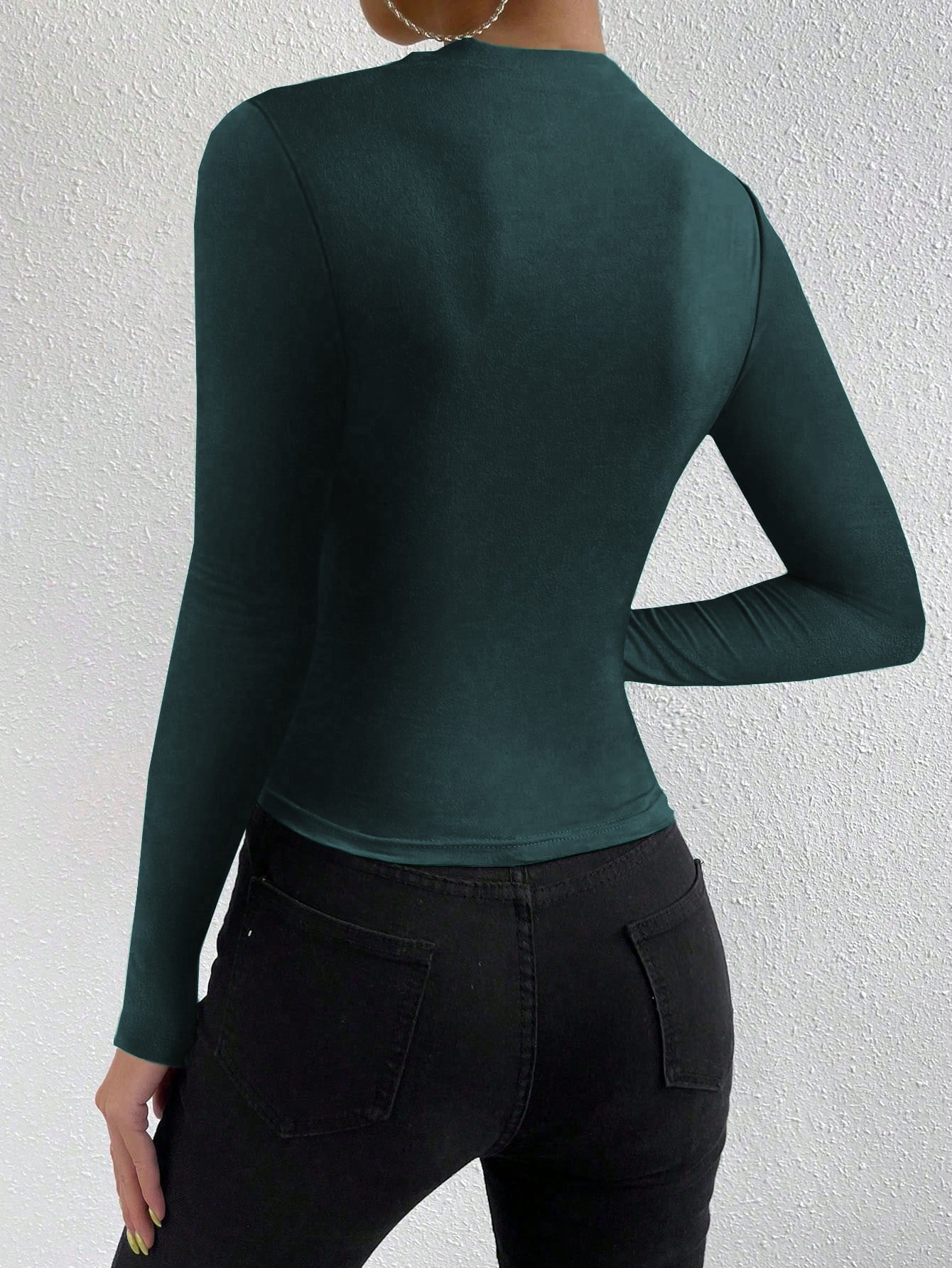 Cardydony Women's Women's Slim Fit Ruched Long Sleeve Top – Draped Crew Neck Shirt