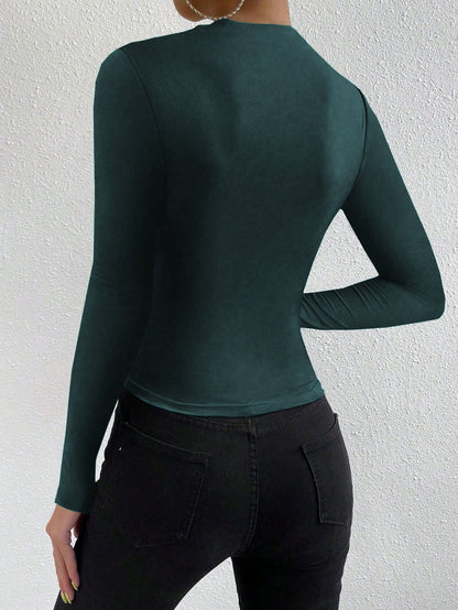 Cardydony Women's Women's Slim Fit Ruched Long Sleeve Top – Draped Crew Neck Shirt