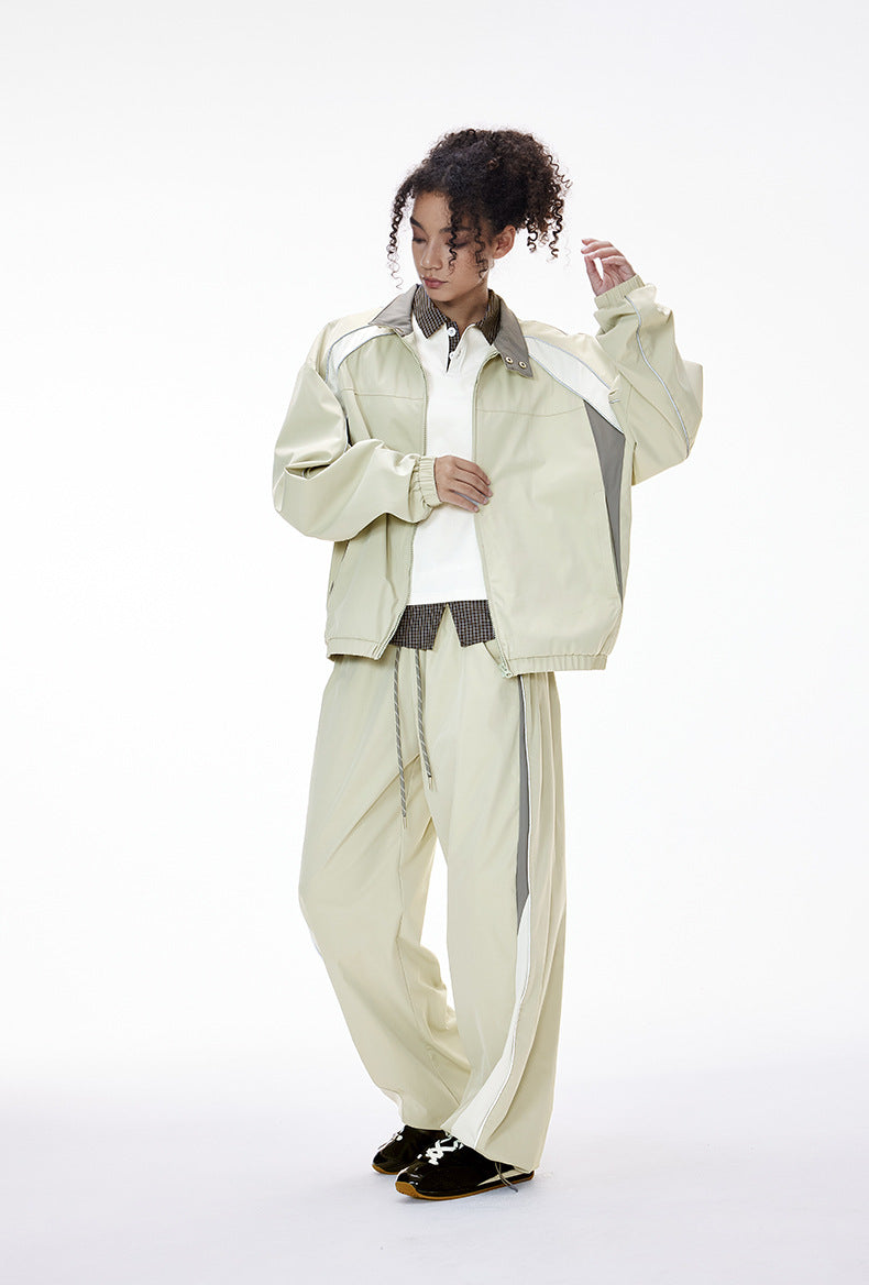 Cardydony Women's Tracksuit Racing Jacket Lines Zip Pockets Stand Collar — Womens Wide Leg Pants