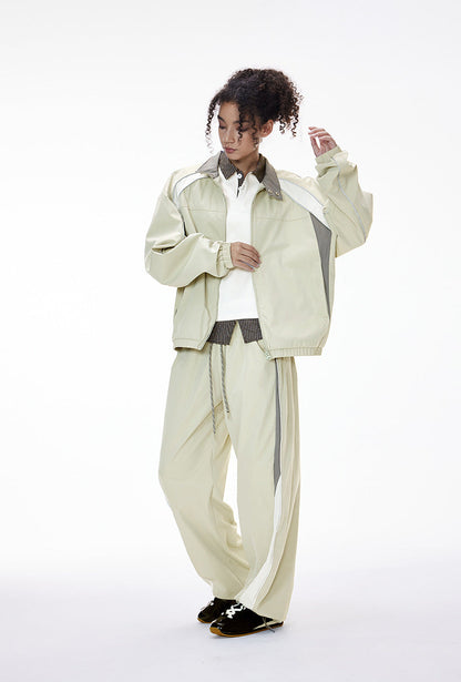 Cardydony Women's Tracksuit Racing Jacket Lines Zip Pockets Stand Collar — Womens Wide Leg Pants