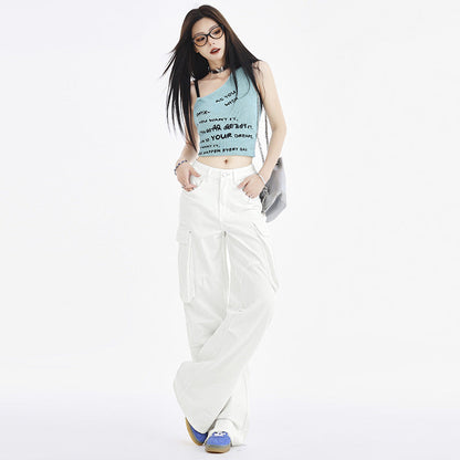 Cardydony Women's White Wide Leg Cargo Jeans – High Waist Loose Fit