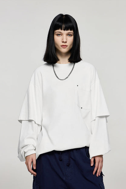 Cardydony Women's Women's Oversized Pocket Long Sleeve T-Shirt - Streetwear Layered Top