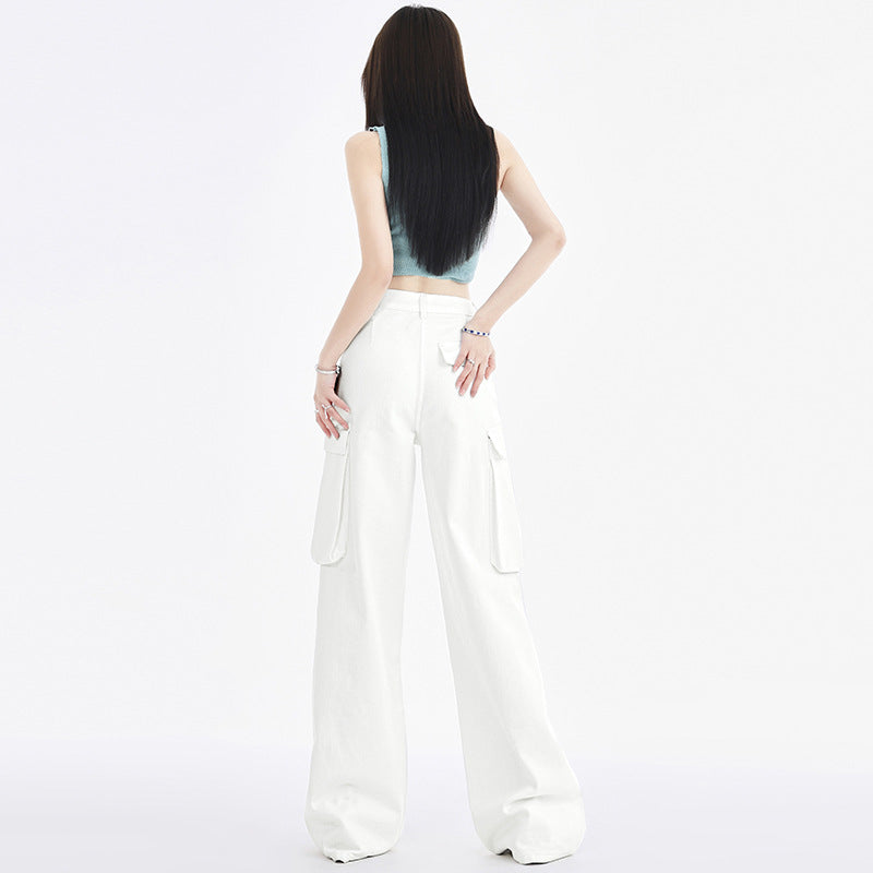Cardydony Women's White Wide Leg Cargo Jeans – High Waist Loose Fit