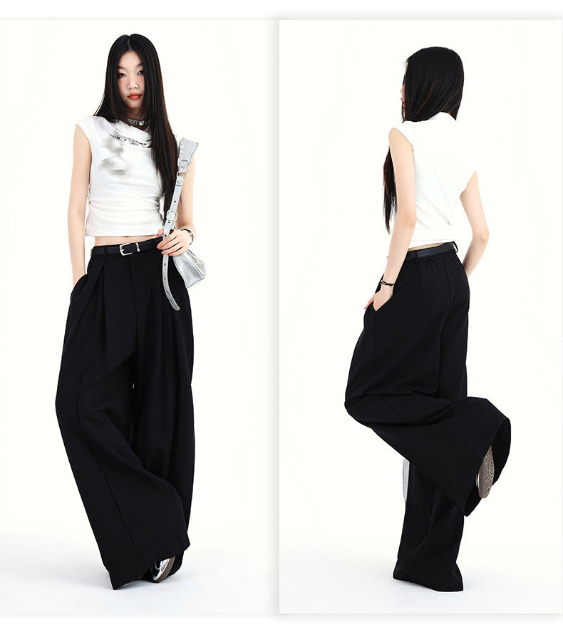 Cardydony Women's Y2K High-Waist Wide-Leg Pants | Street Style Pleated Trousers for Women