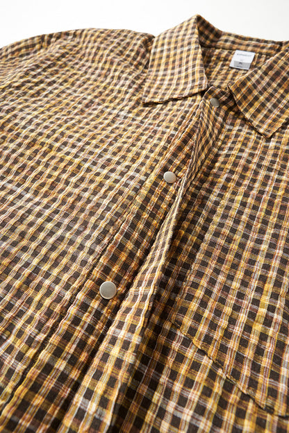 Cardydony Women's Plaid Shirt Oversized Button Up Seersucker Texture Curved Hem – Women's Layer