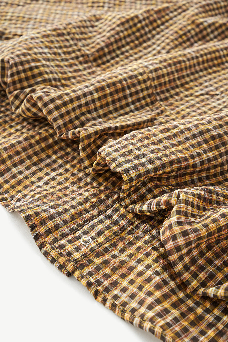 Cardydony Women's Plaid Shirt Oversized Button Up Seersucker Texture Curved Hem – Women's Layer