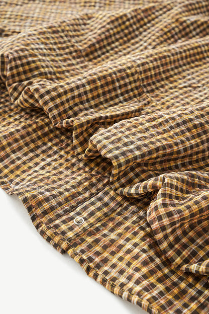 Cardydony Women's Plaid Shirt Oversized Button Up Seersucker Texture Curved Hem – Women's Layer