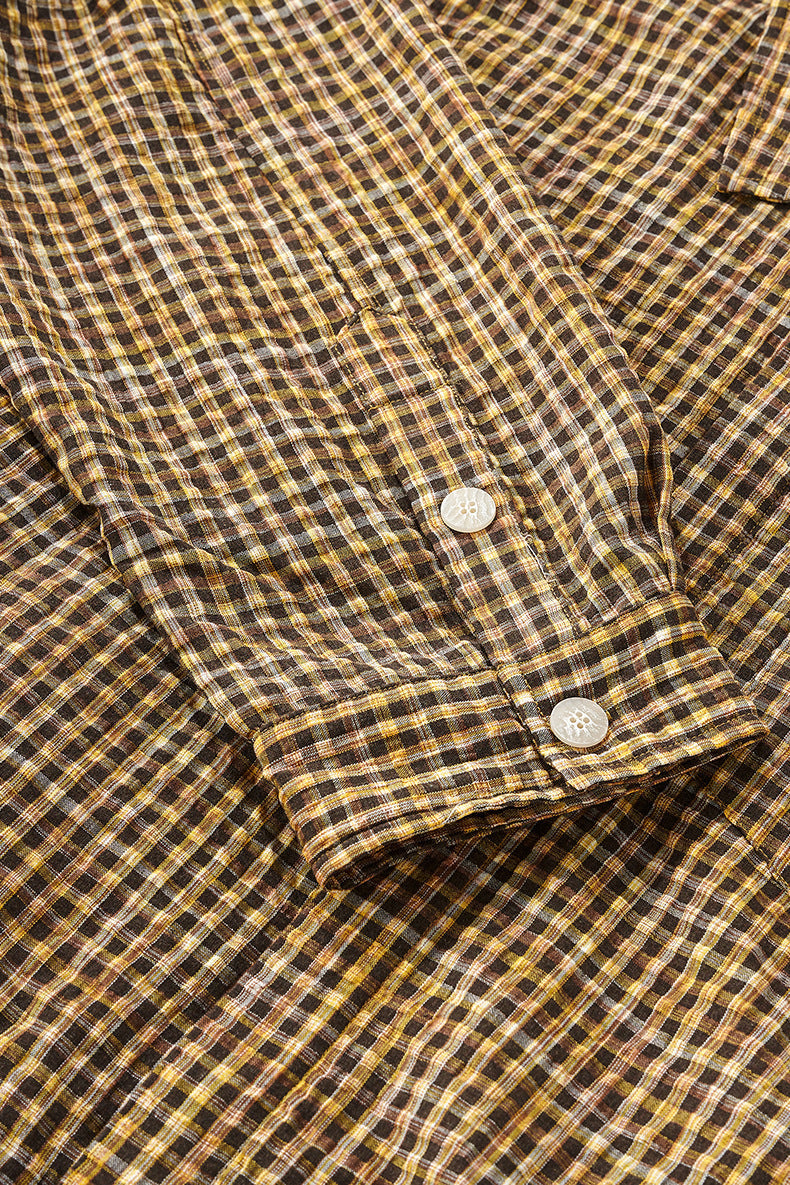 Cardydony Women's Plaid Shirt Oversized Button Up Seersucker Texture Curved Hem – Women's Layer