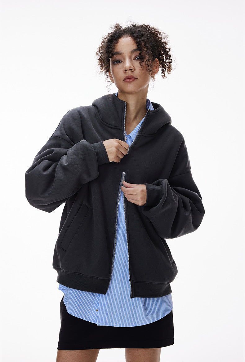 Cardydony Women's Women's Oversized Fleece Zip Hoodie — Streetwear Double Zipper Jacket