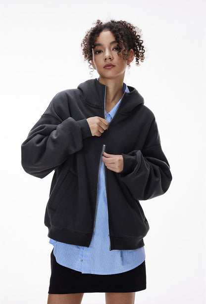 Cardydony Women's Women's Oversized Fleece Zip Hoodie — Streetwear Double Zipper Jacket