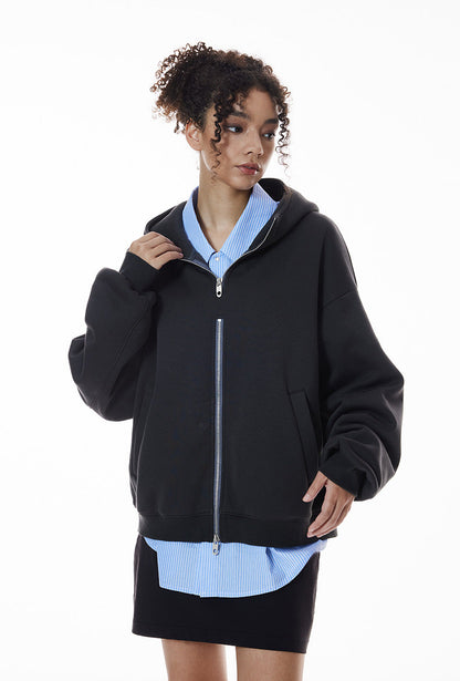 Cardydony Women's Women's Oversized Fleece Zip Hoodie — Streetwear Double Zipper Jacket